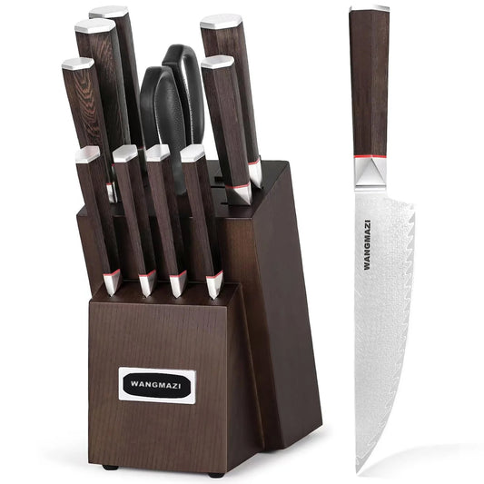 WANGMAZI 14-Piece Luxury Damascus Knife Set - Premium Kitchen Knives for Chefs & Home Cooks