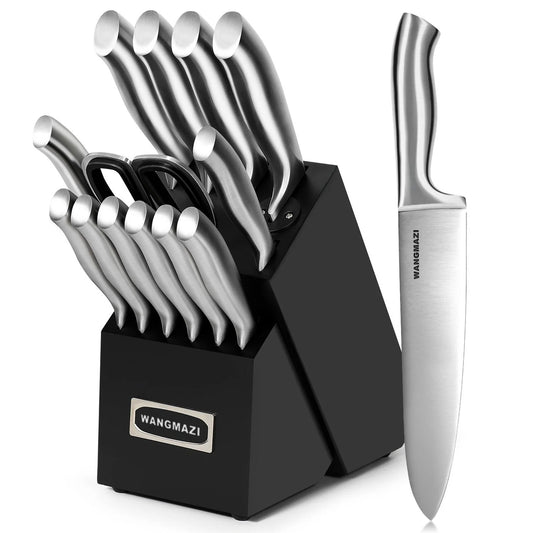 WANGMAZI 15 Piece High Carbon Stainless Steel Cooking Knife Set with Ergonomic Handle