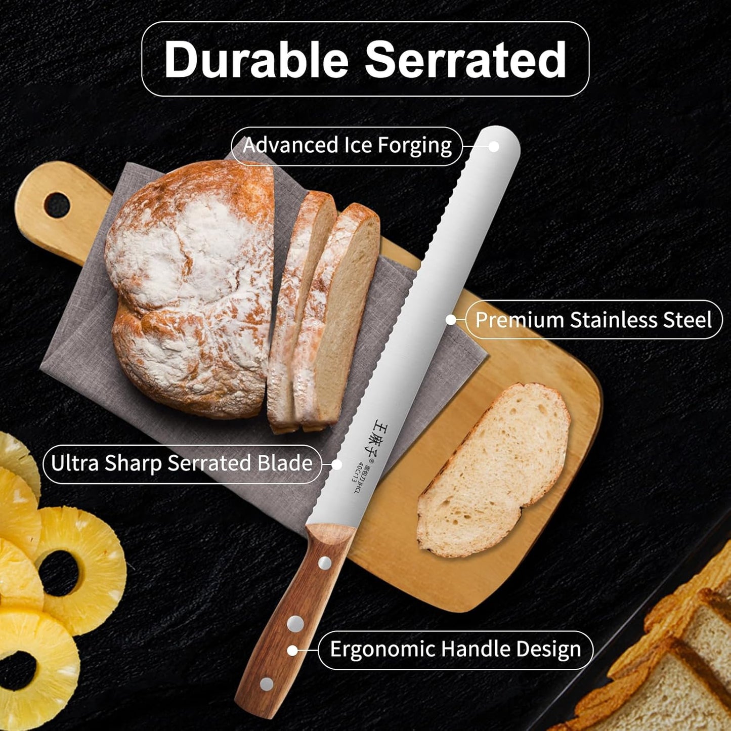 WANGMAZI Serrated Bread Knife(11inch, Silver)